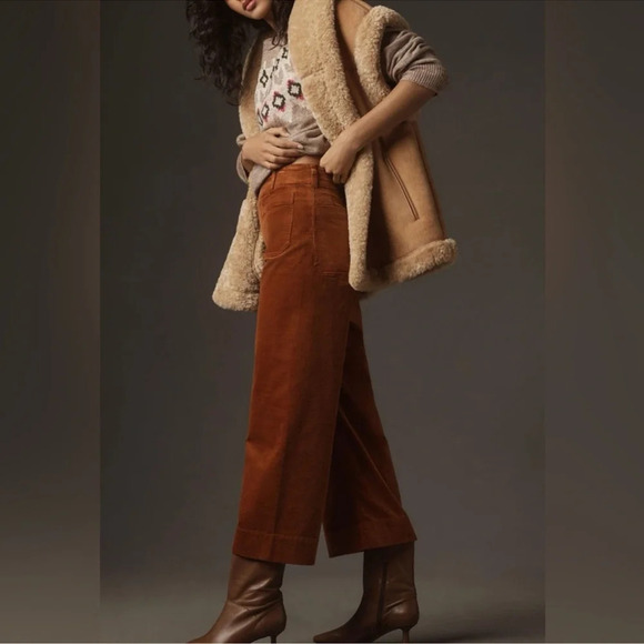 NWT Anthropologie Maeve The Colette Cropped Cord Wide Leg Bronze 24 - Picture 10 of 12